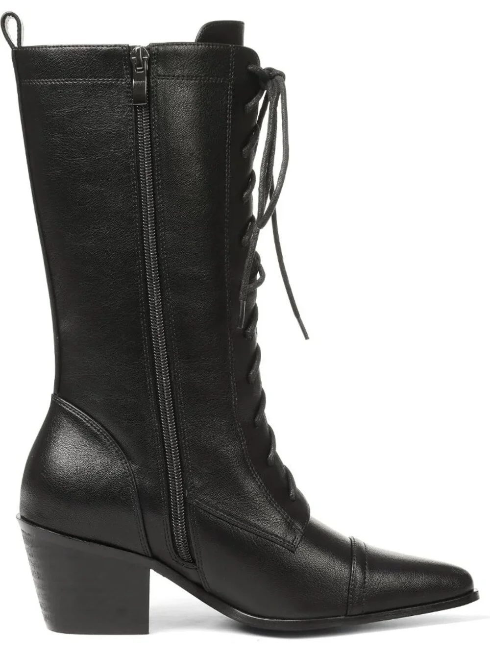 Women's Black Lace Up Chunky Heel Vintage Combat Heeled Dress Casual Boots